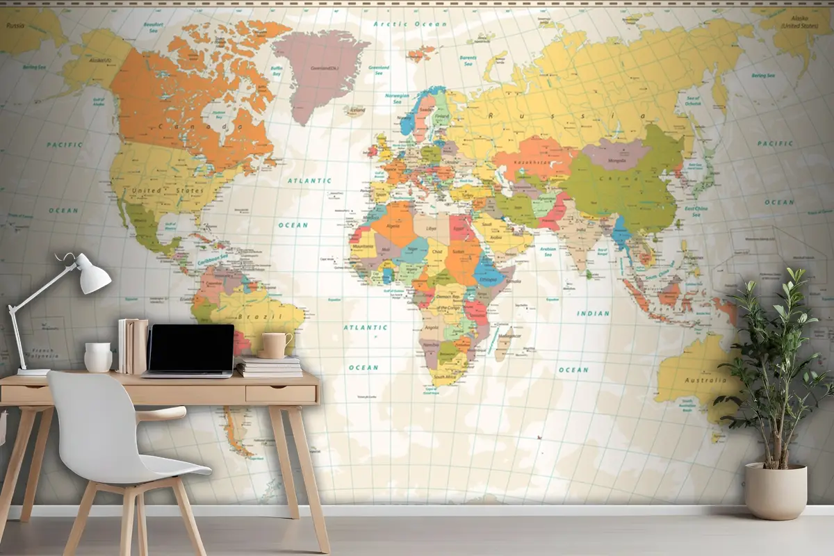 Göller Ve Nehirler Ile Eski Retro Dünya Haritası Duvar Kağıdı