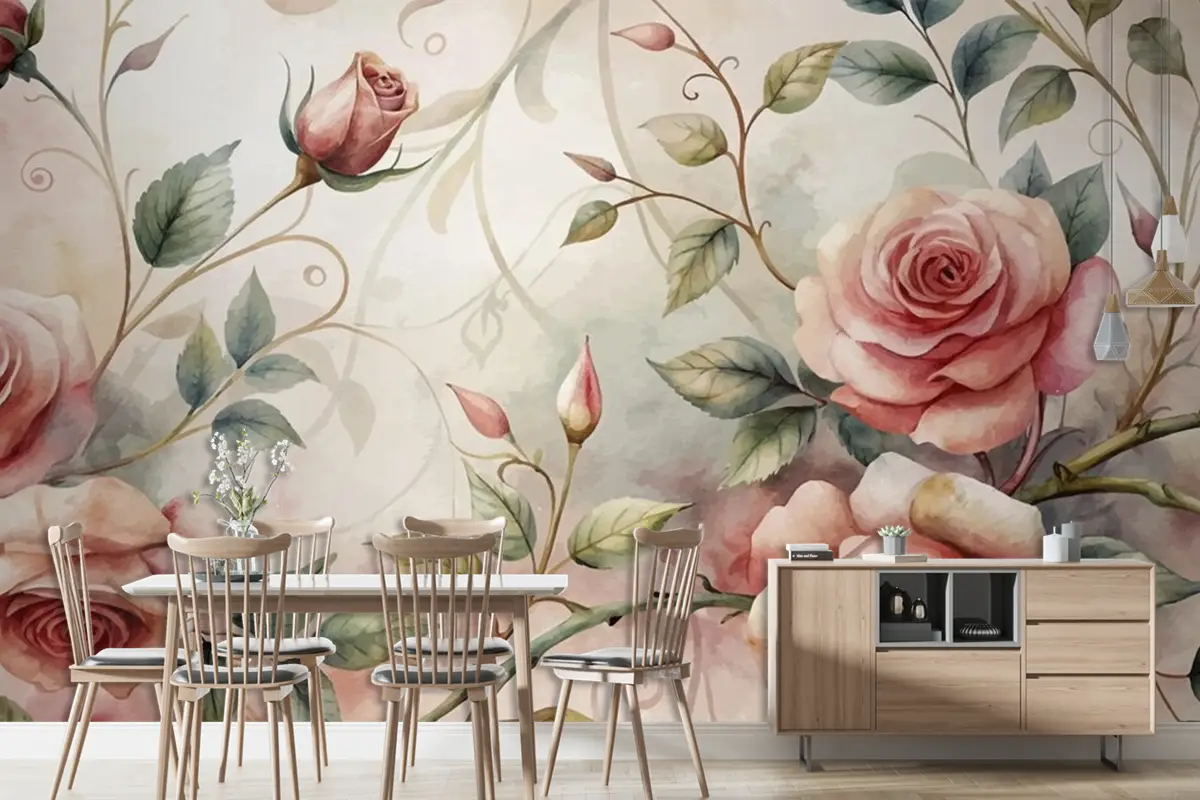 Zarif Gül Ağacı Deseni Suluboya Arka Plan Duvar Kağıdı