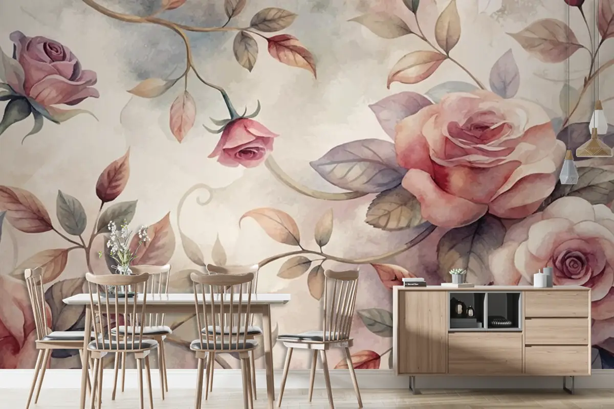 Zarif Gül Ağacı Deseni Suluboya Arka Plan Duvar Kağıdı