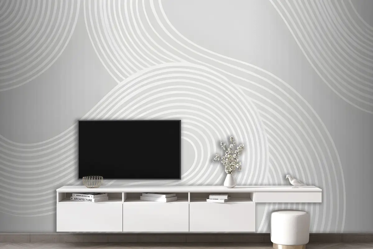 Gri Kıvrımlı Çizgiler Modern Zen Bahçesi Oturma Odası Salon Duvar Kağıdı