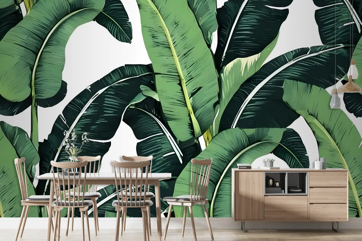 Yeşil Muz Yaprağı Desen Duvar Kağıdı