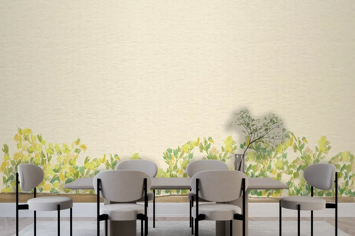 Yeşil Çalılar Arka Plan Renkli Kalem Yemek Odası Duvar Kağıdı