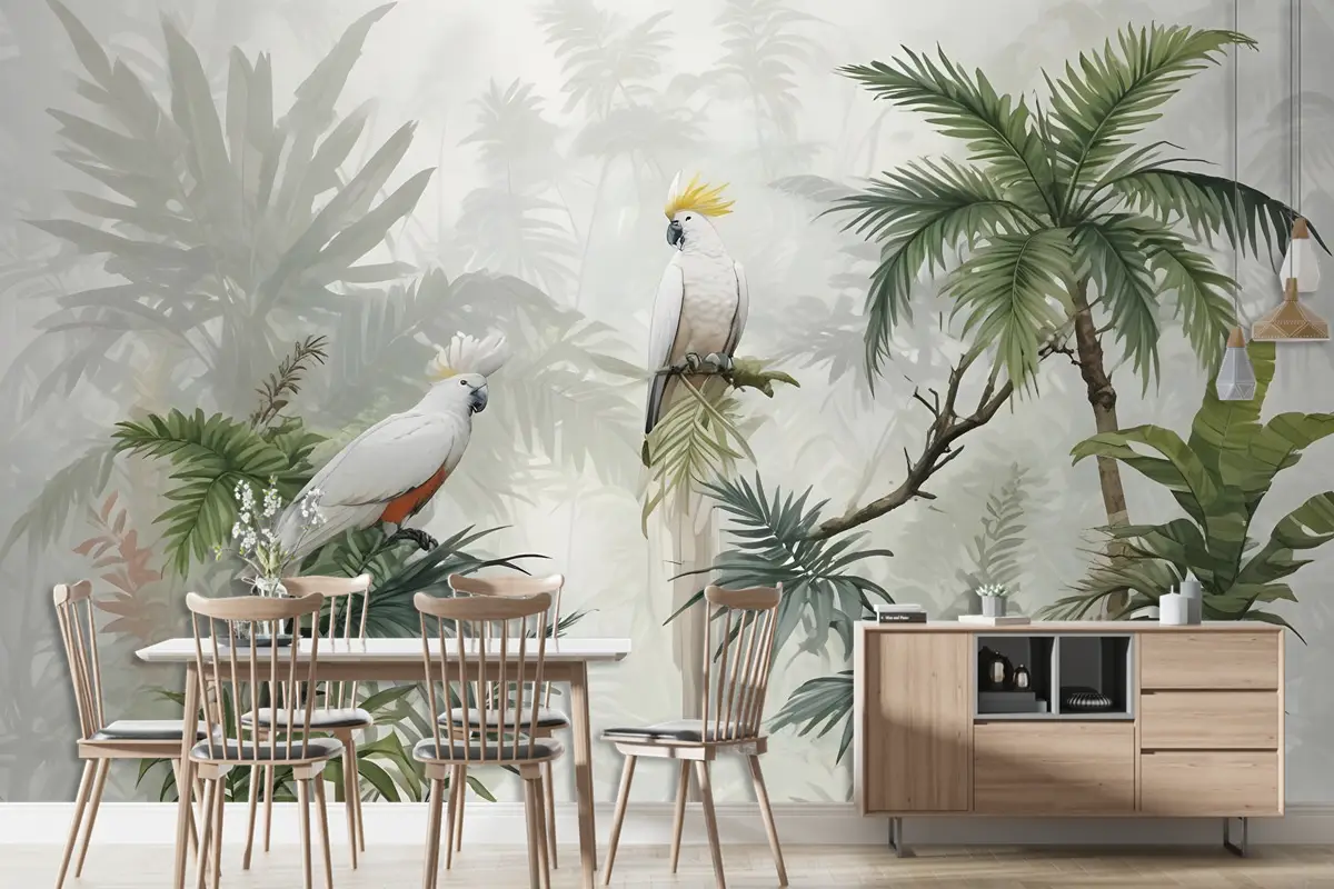 Papağan Duvar Kağıdı  Ile Yeşil Tropikal Orman