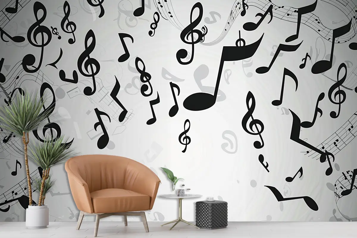 Gri Arka Plan Müzik Notaları Duvar Kağıdı