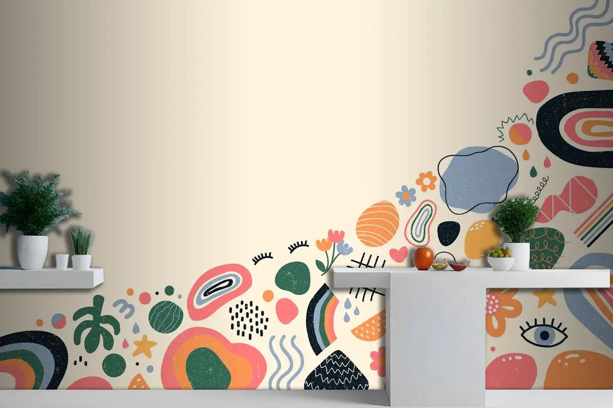 Elle Çizilmiş Soyut Organik Şekiller Mutfak Duvar Kağıdı