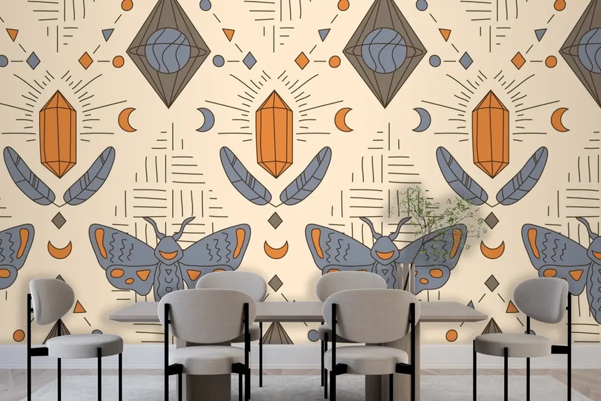 Elle Çizilmiş Boho Geometrik Desen Yemek Odası Duvar Kağıdı