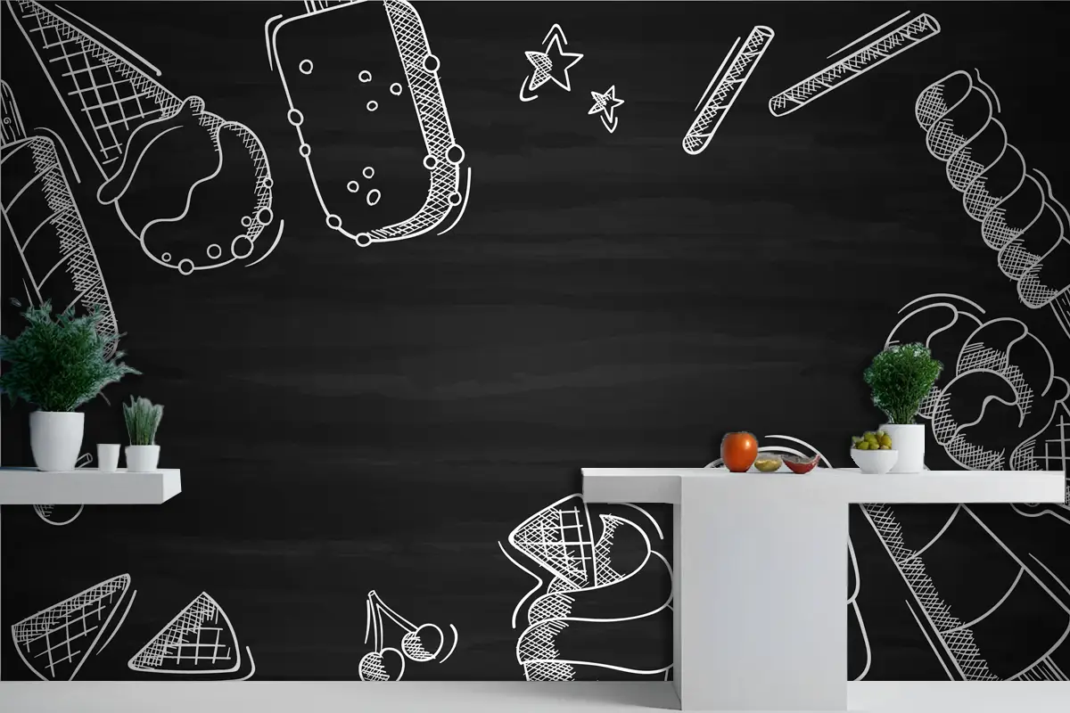 Elle Çizilmiş Dondurma Karatahta Mutfak Duvar Kağıdı