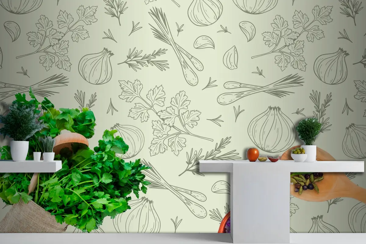 Elle Çizilmiş Desen Arka Plan Mutfak Duvar Kağıdı 