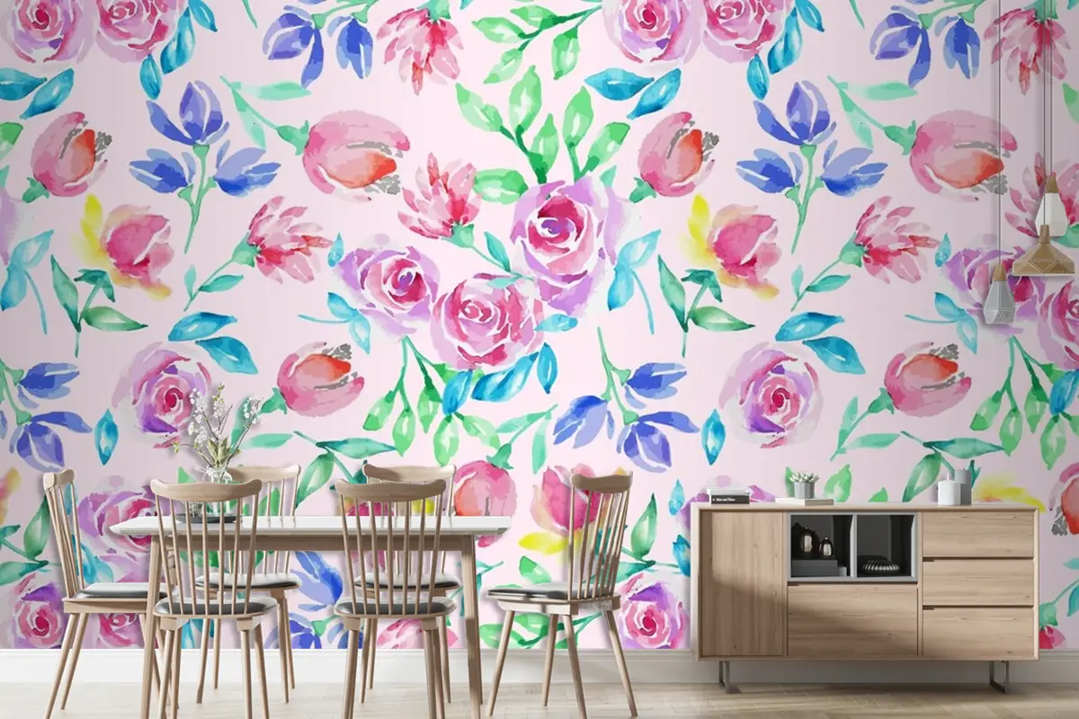 Elle Çizilmiş Küçük Çiçek Desenli Duvar Kağıdı 