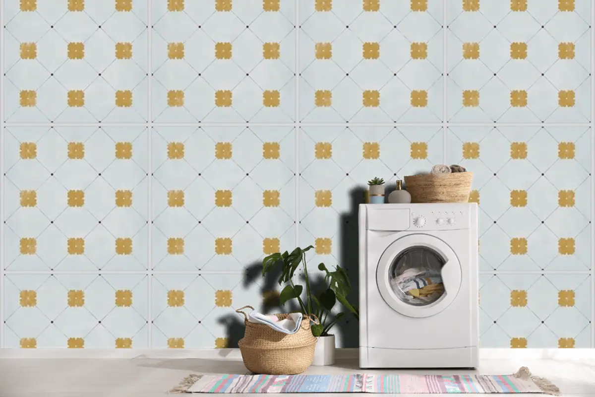 Fayans Dokulu Desen Çamaşır Odası Duvar Kağıdı 