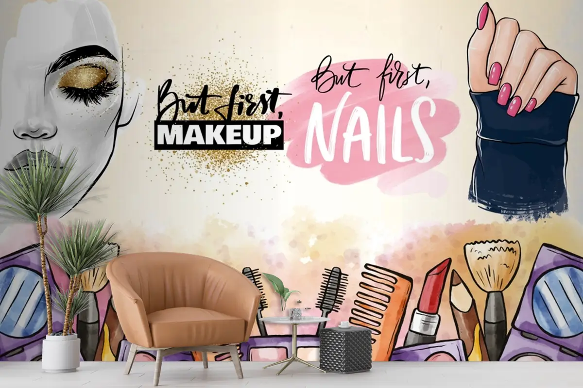 Kadın Güzellik Salonu Sulu Boya Tarzı Duvar Kağıdı