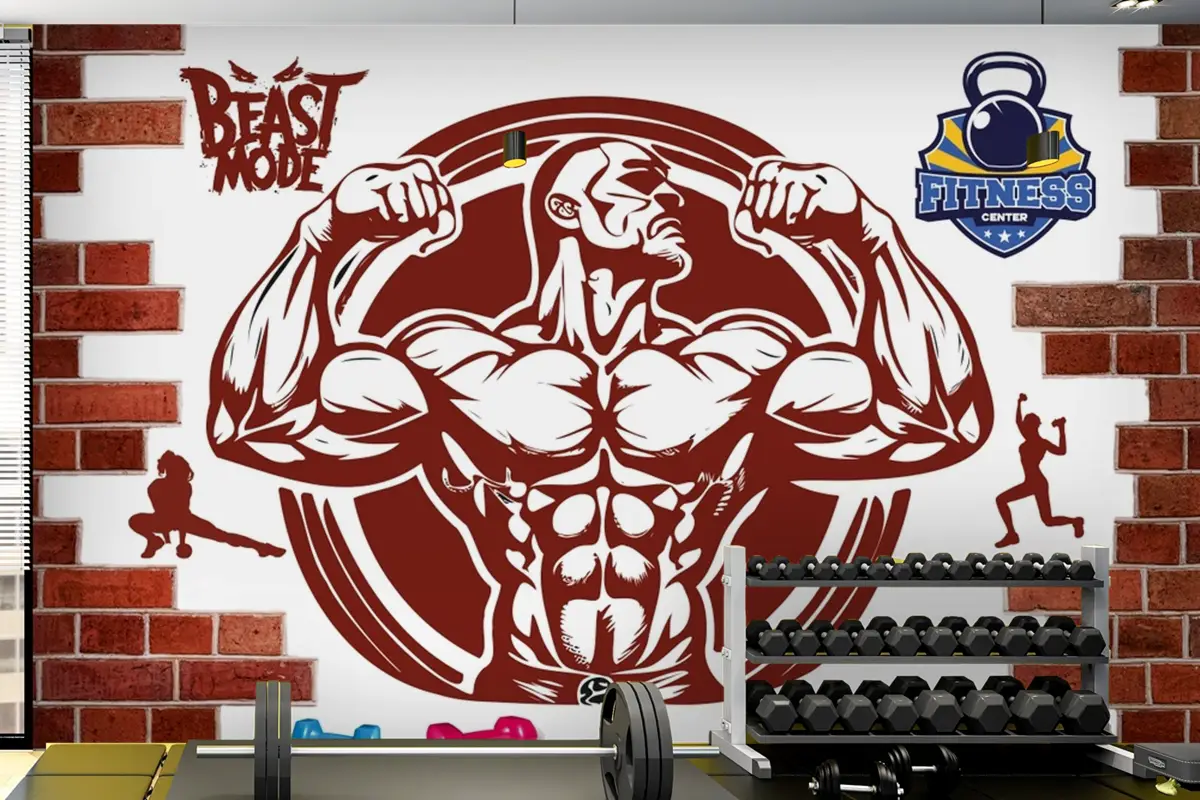 Kırık Tuğla Duvar Dambıl Gym Fitness Duvar Kağıdı