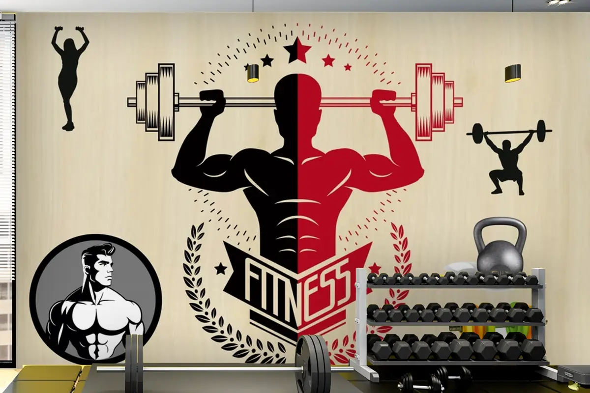 Kırmızı Siyah Temalı Fitness Spor Salonu Duvar Kağıdı