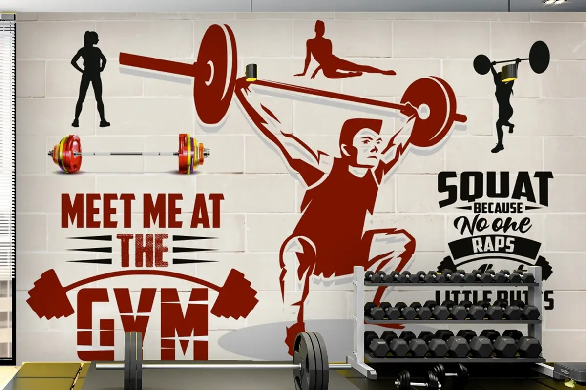 Krem Taş Duvar Squat Temalı Gym Duvar Kağıdı