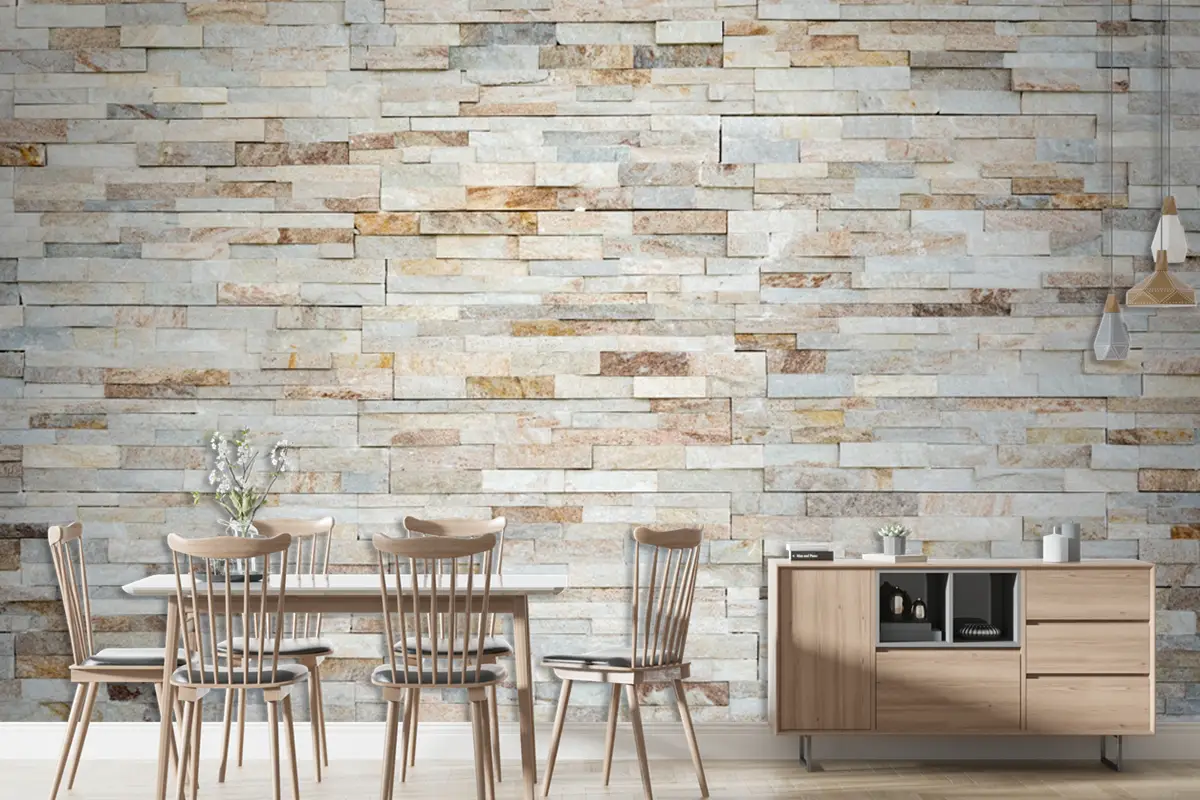 Küçük Tuğlalar Açık Taş Desen Duvar Kağıdı