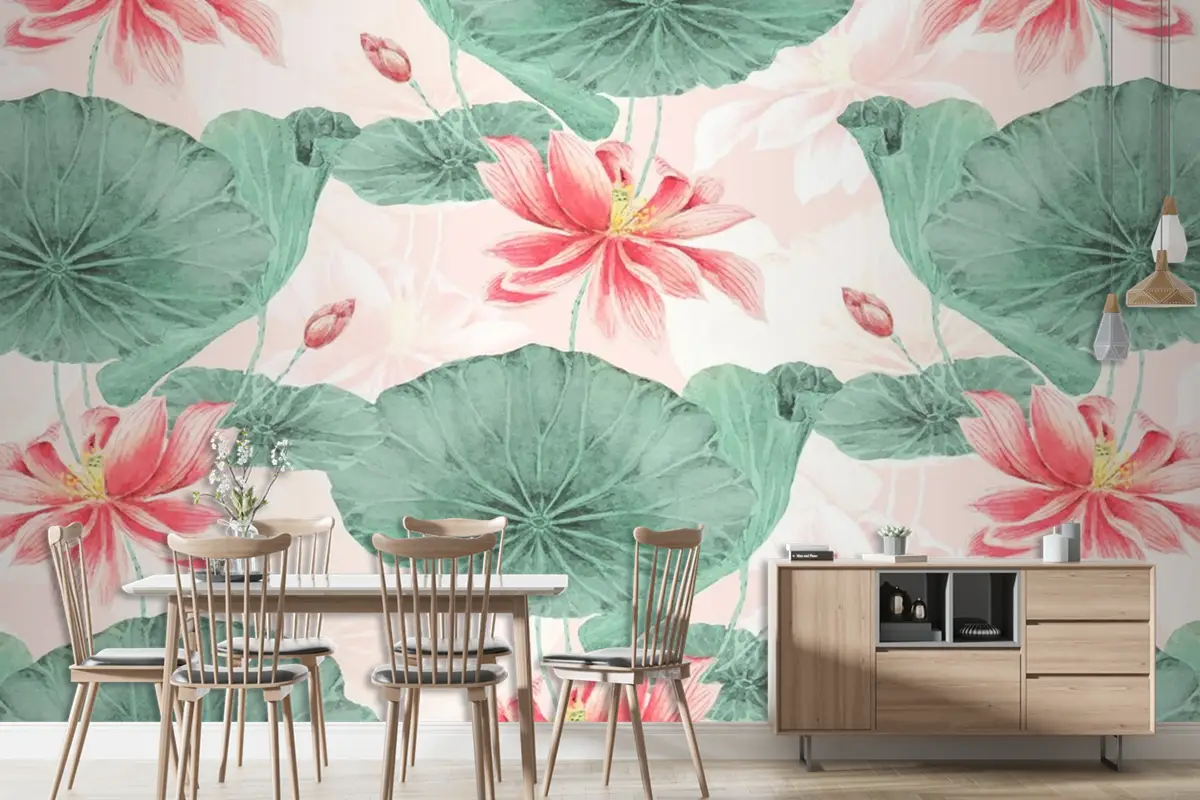 Lotus Desenli Botanik Arka Plan Duvar Kağıdı 