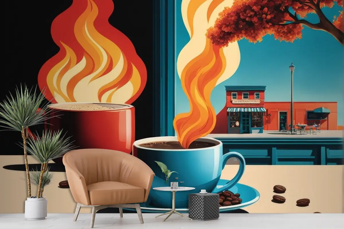 Masada Kahve Çekirdekleri Ve Bir Kahve Kupası Cafe Duvar Kağıdı