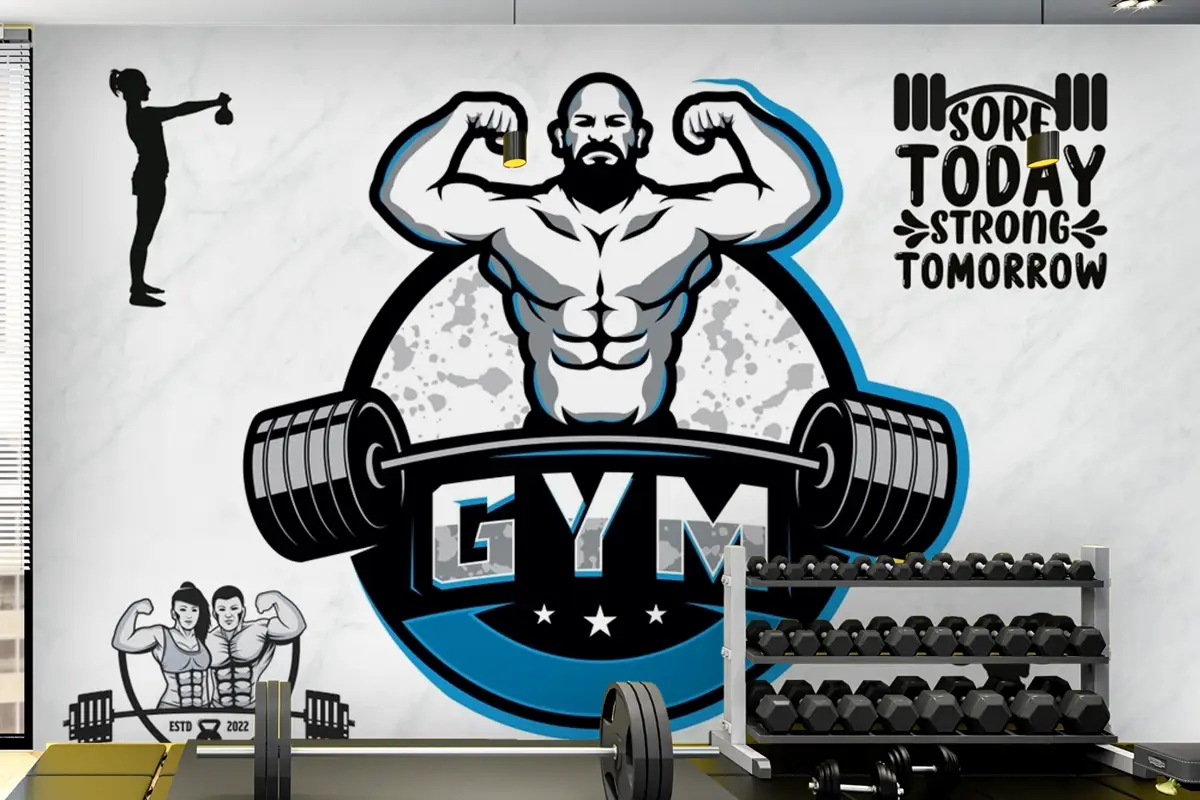 Mavi Temalı Halter Gym Fitness Duvar Kağıdı