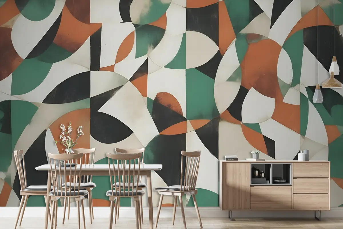 Retro Renkli Geometrik Duvar Kağıdı  Ile Modern Soyut Sanat