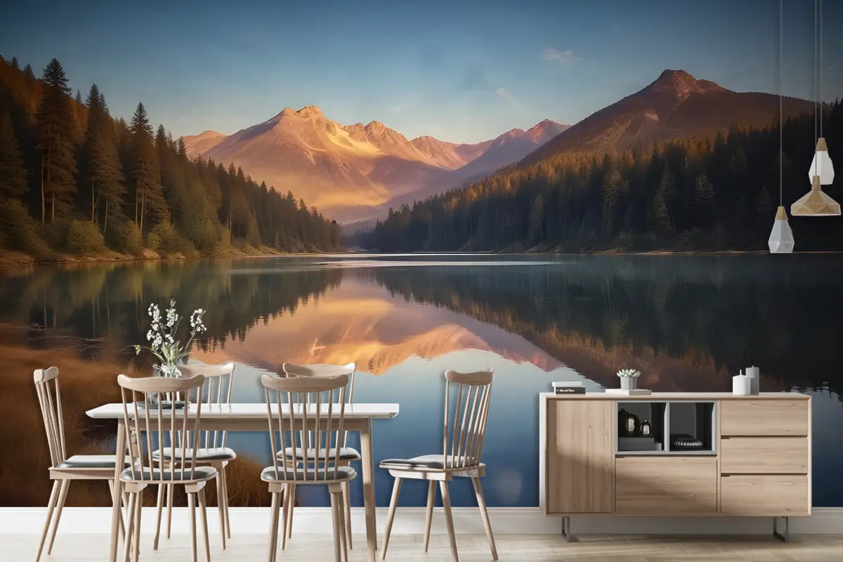 Gündoğumunda Dağ Ve Göl Manzarası Duvar Kağıdı