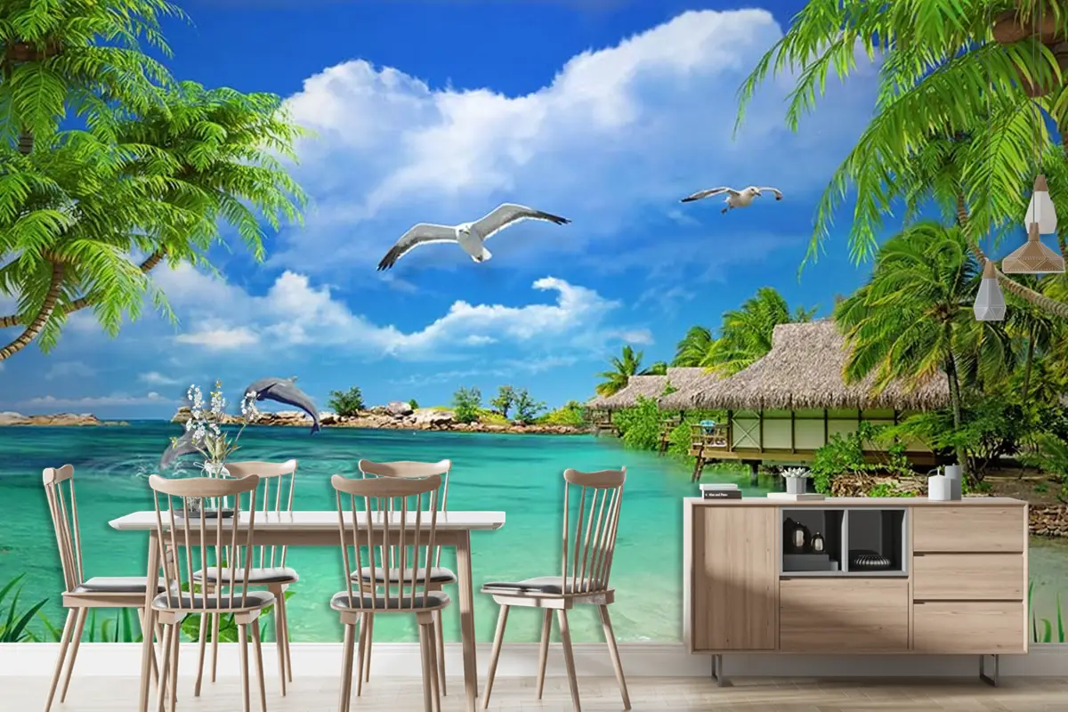 Muhteşem Tropikal Deniz Kenarı Manzarası Duvar Kağıdı