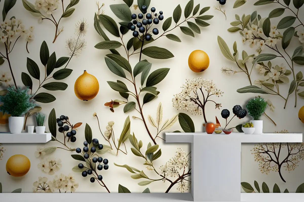 Çok Renkli Vektör Çiçek Desenli Tasarım Mutfak Duvar Kağıdı