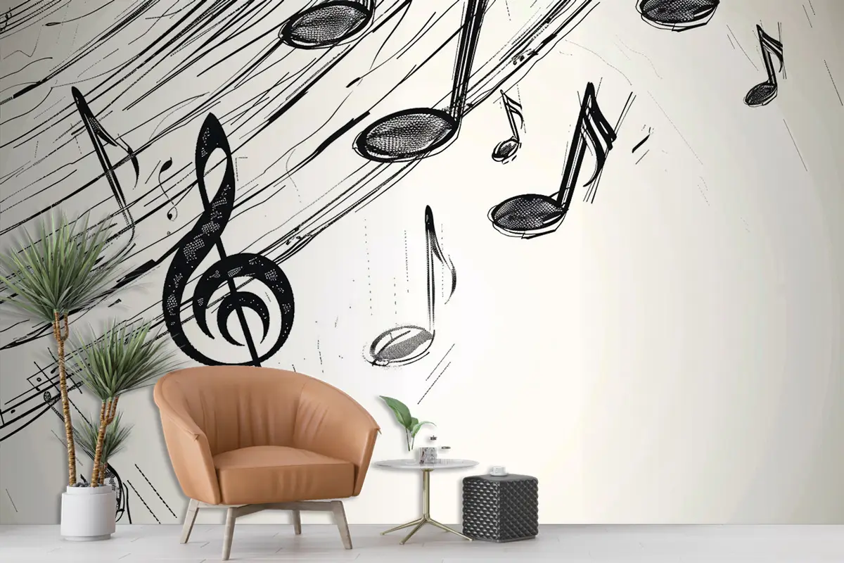 Müzik Notaları Çizimi Duvar Kağıdı