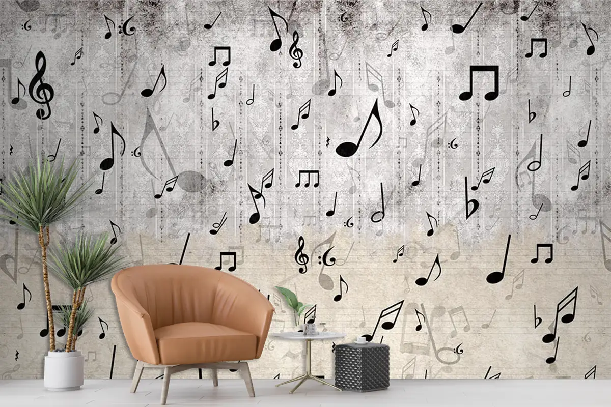 Müzik Notaları Vintage Zemin Özel Tasarım Duvar Kağıdı