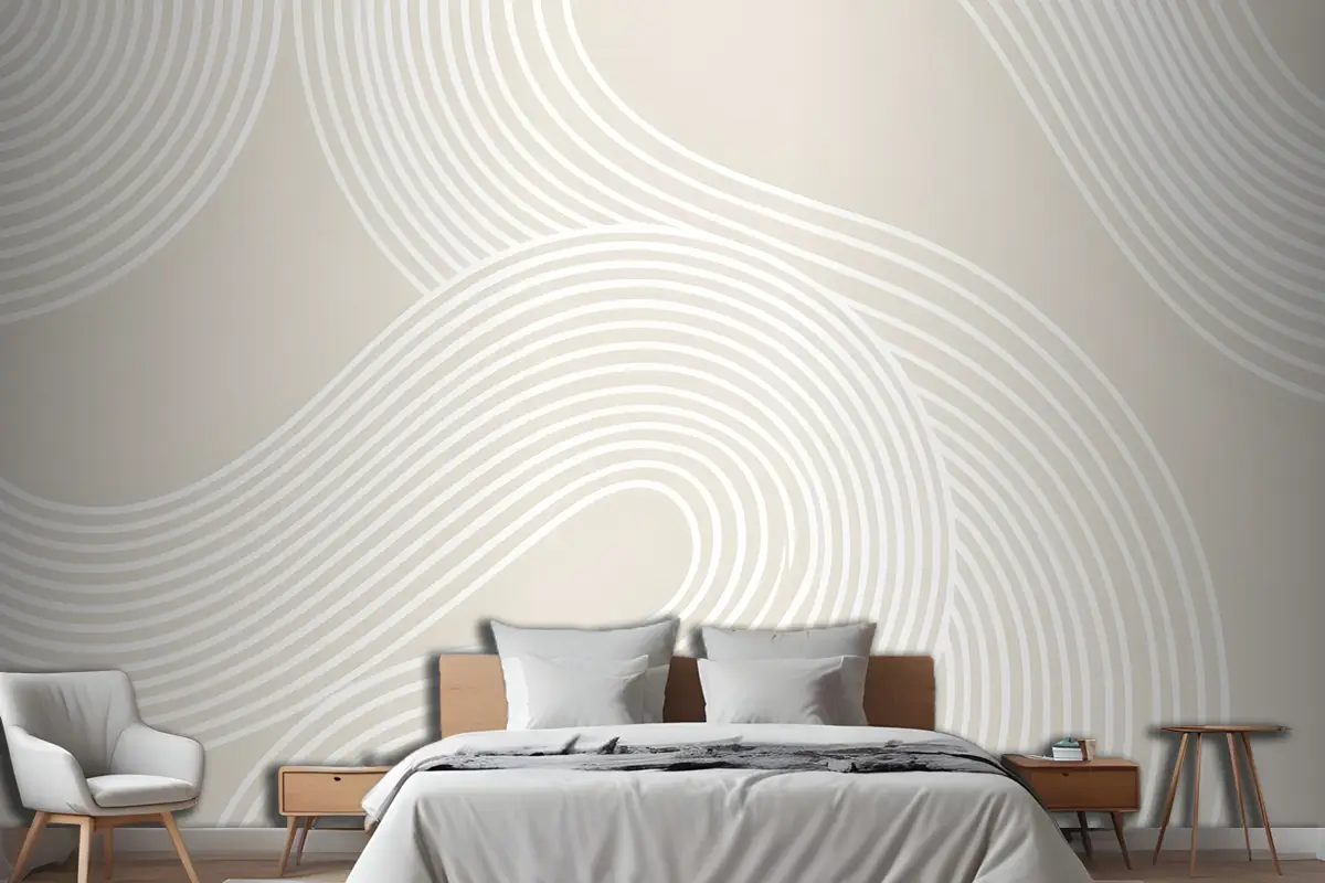 Nötr Kıvrımlı Çizgiler Modern Zen Bahçesi Yatak Odası Duvar Kağıdı
