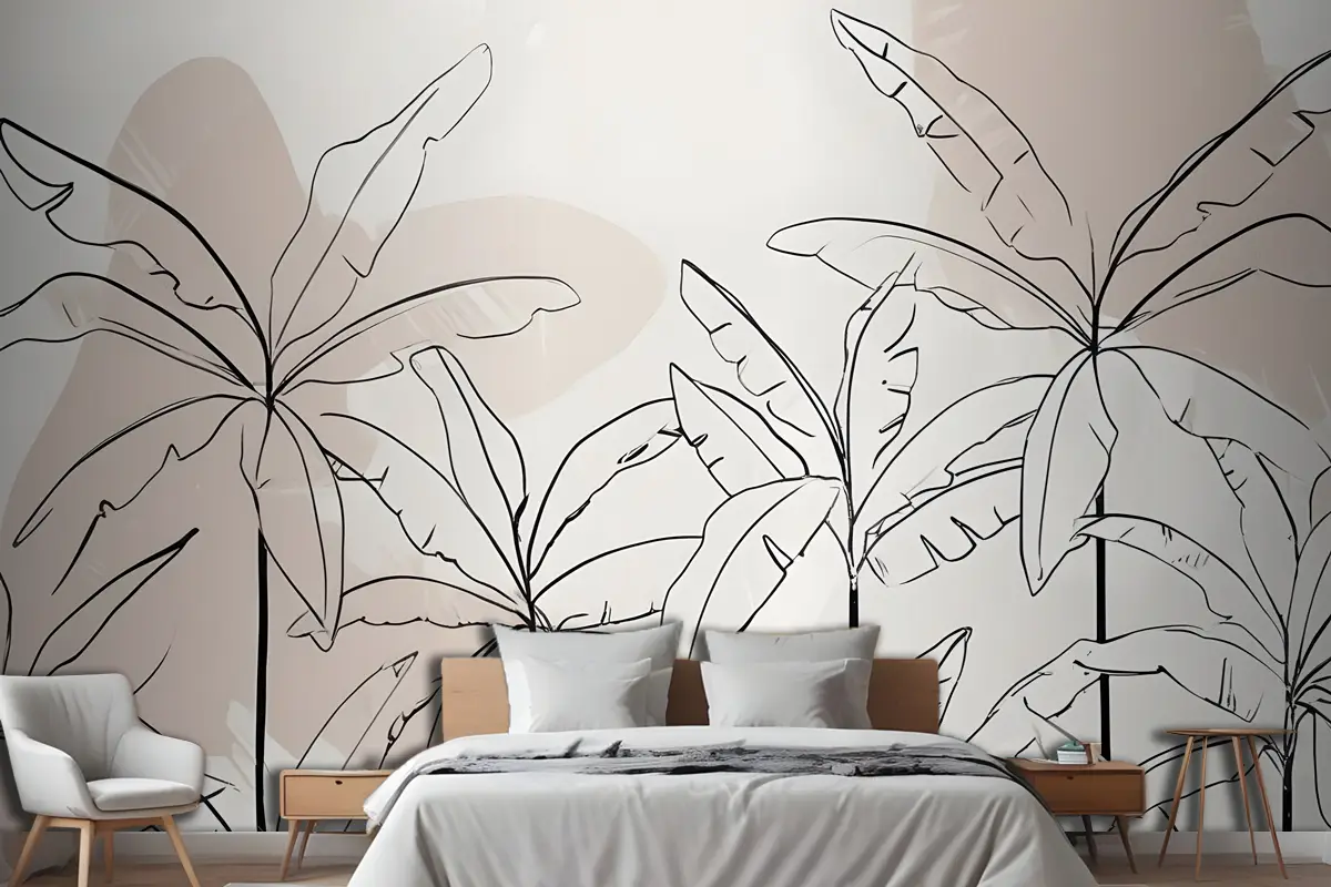 Nötr Pembe Mürekkep Tropikal Yatak Odası Duvar Kağıdı