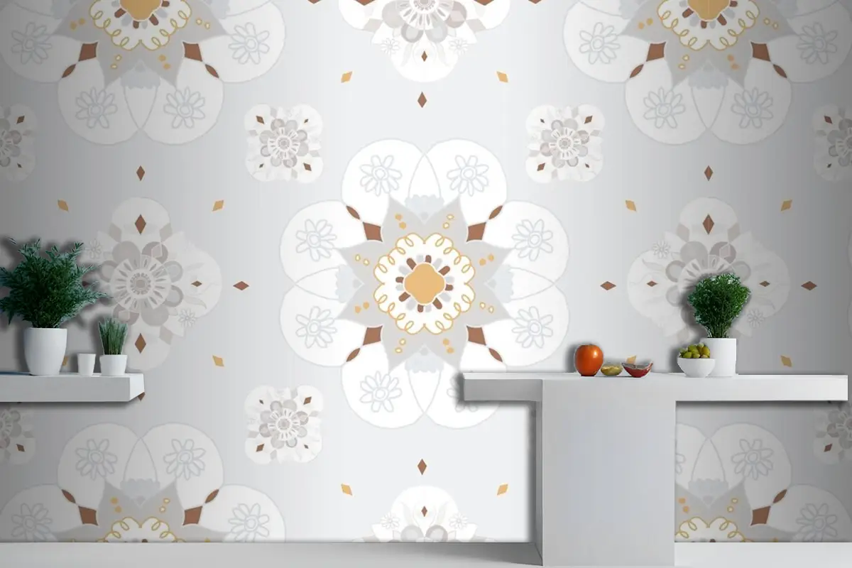 Oryantal Mandala Çiçek Desenli Mutfak Duvar Kağıdı