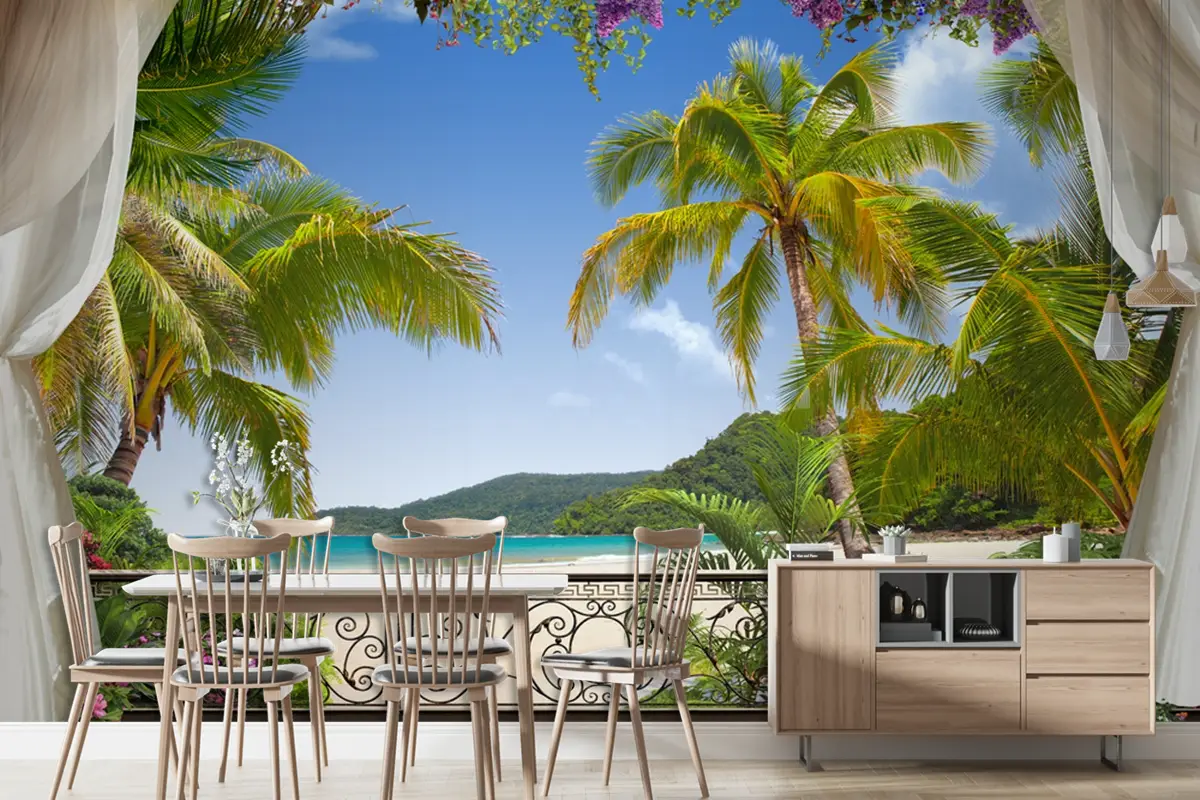 Palmiyeler Altında Rüya Gibi Bir Manzara Duvar Kağıdı