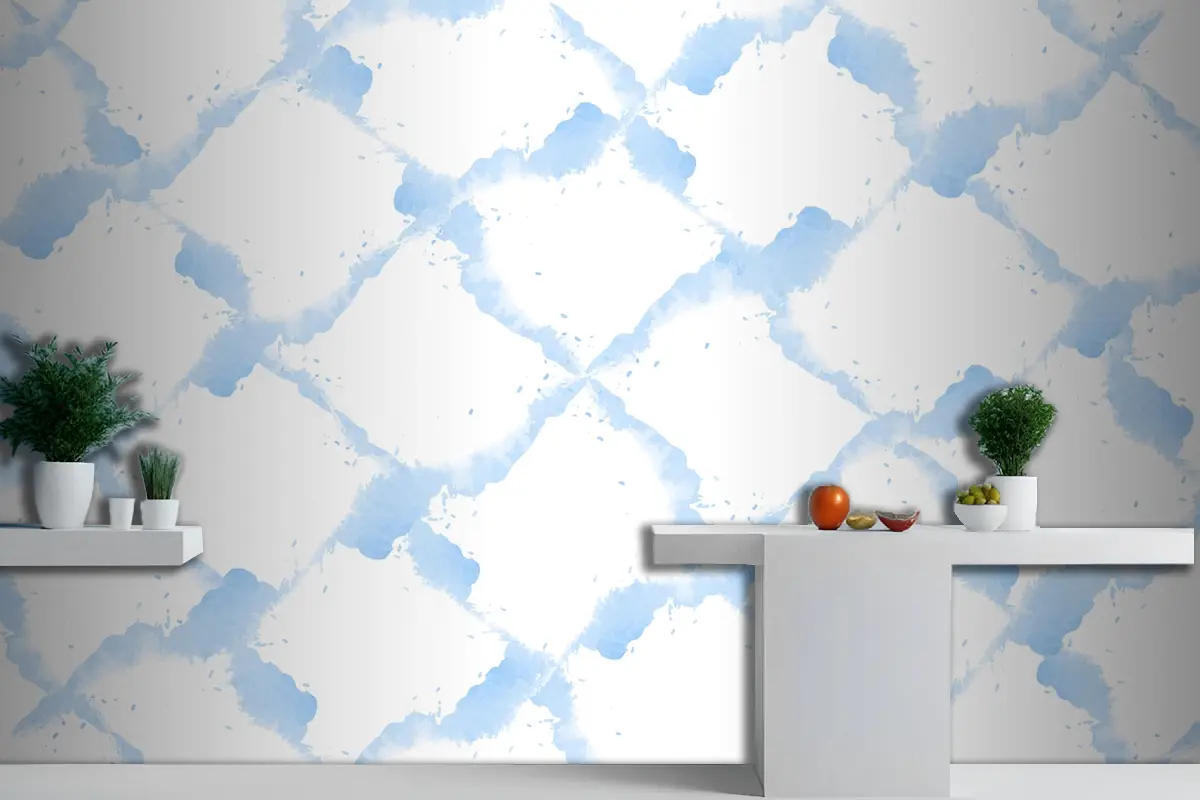 Pastel Mavi Suluboya Mutfak Duvar Kağıdı 