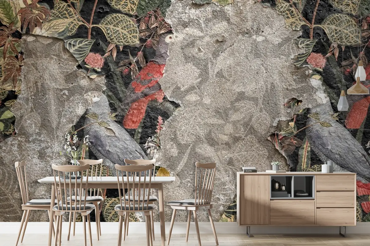 Beton Duvar Kağıdı Duvar Üzerine Çiçek Soyulması