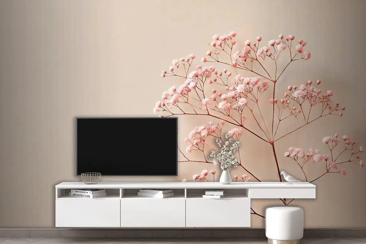 Pembe Bebek Nefesi Çiçeklerinin Narin Dalları Tv Arkası Duvar Kağıdı