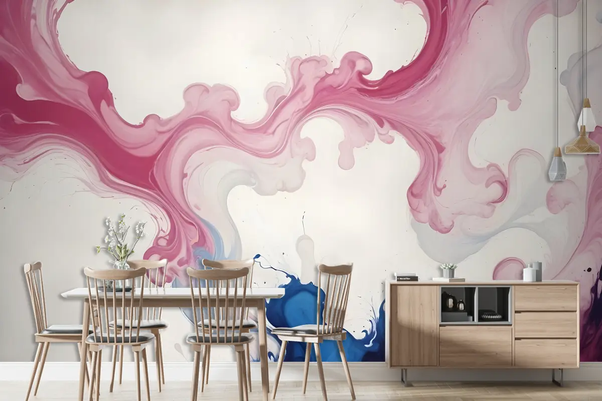 Pembe Mavi Mermer Stil Fırça Duvar Kağıdı 