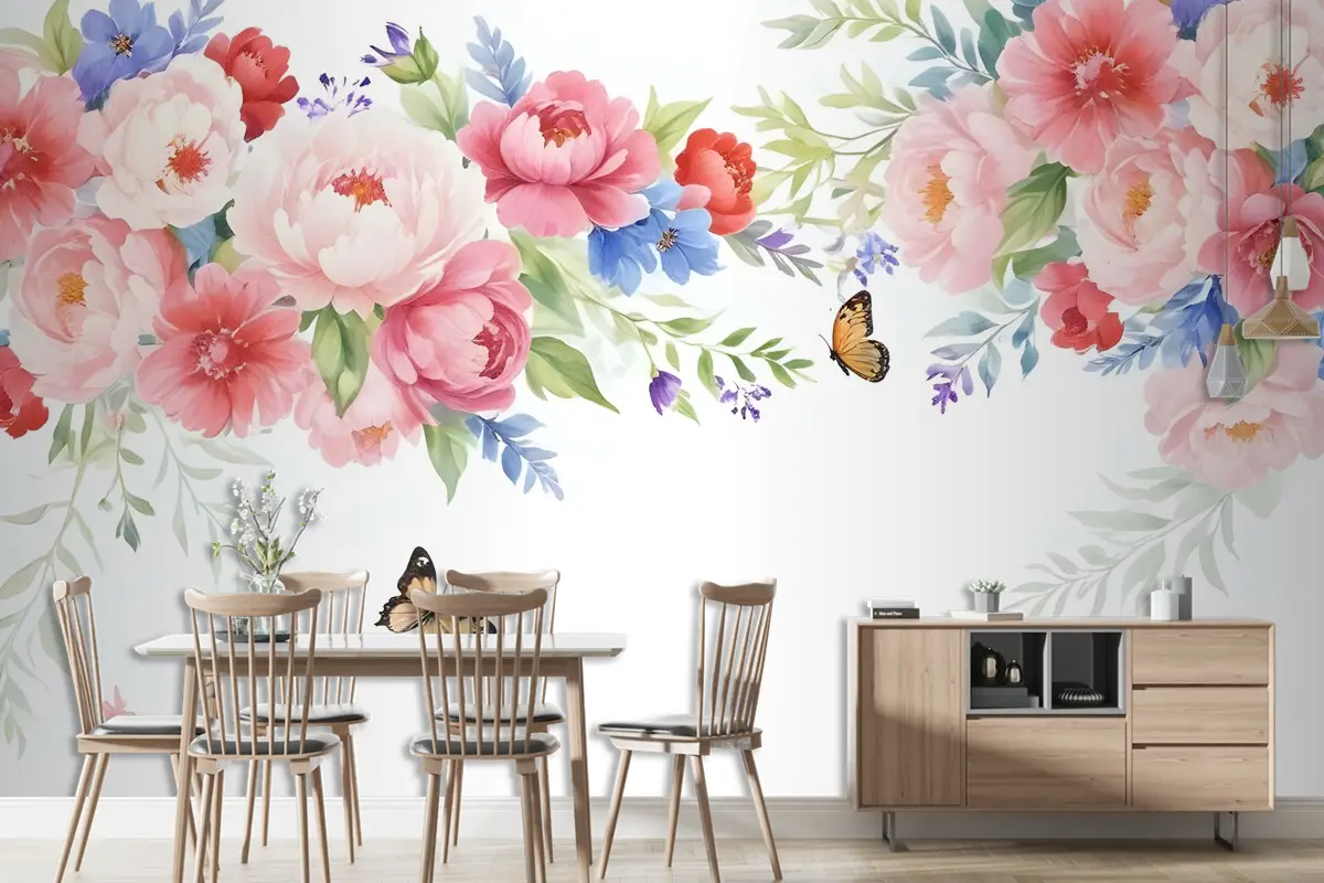 Pembe Boho Vine Florals Duvar Kağıdı 