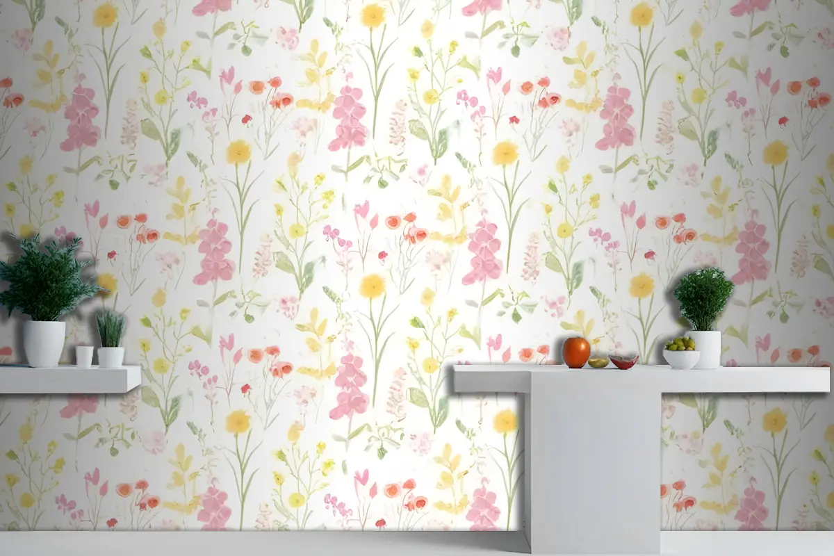 Pembe Yüksükotu Ve Beni Unutma Çiçek Bahçesi Mutfak Duvar Kağıdı