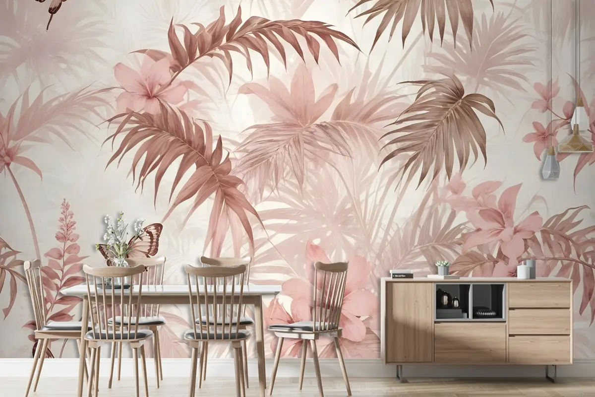 Pembe Yaprak Ve Çiçeği Duvar Kağıdı