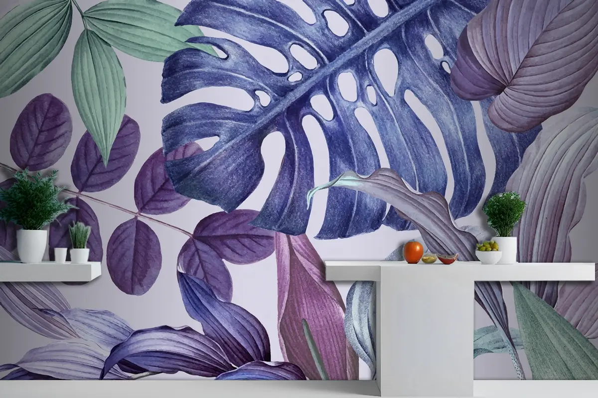 Mor Yapraklı Çerçeve Tasarımı Mutfak Duvar Kağıdı