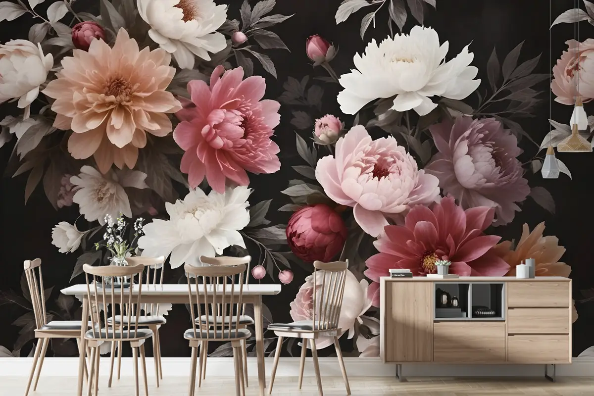 Gerçekçi Koyu Çiçek Duvar Kağıdı 