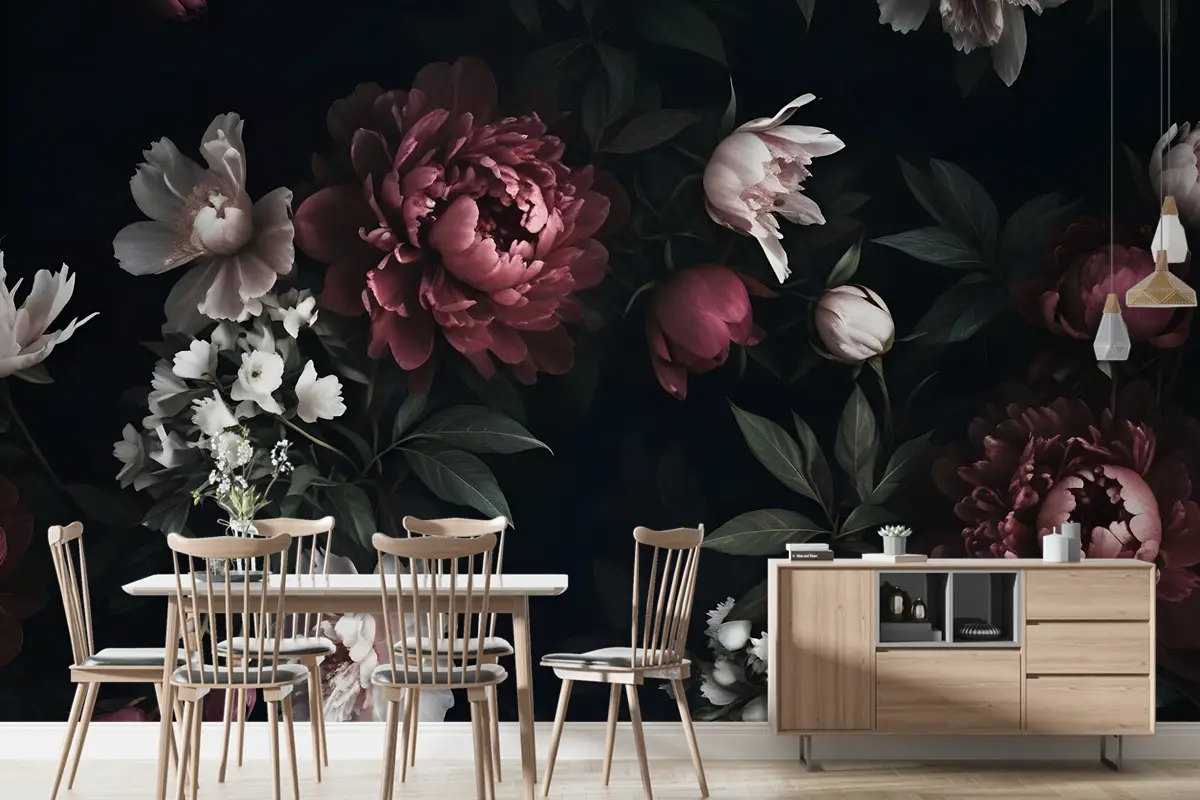Gerçekçi Koyu Şakayık Çiçek Buketi Duvar Kağıdı