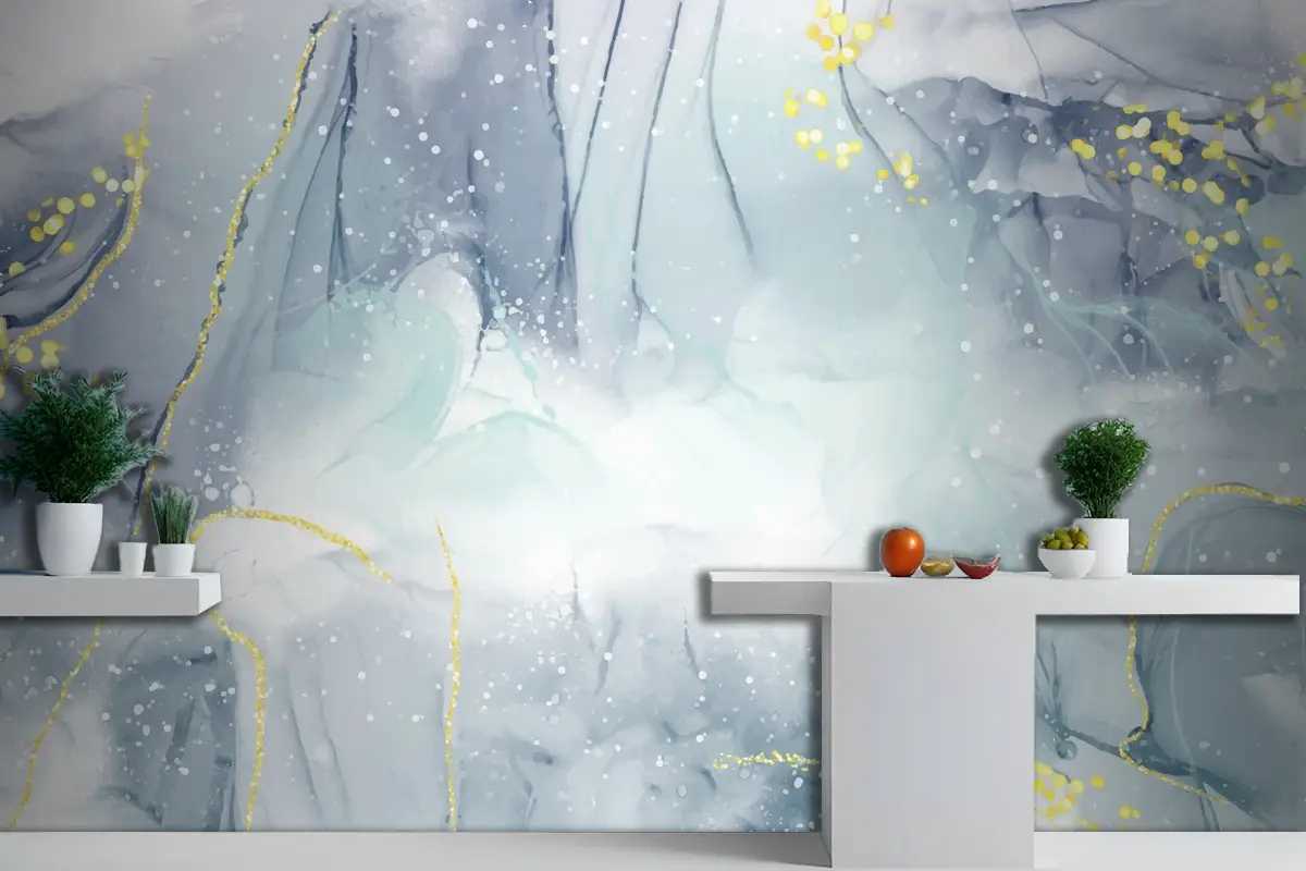 Altın Mutfak Duvar Kağıdı Gerçekçi Sıvı Mermer Arka Plan