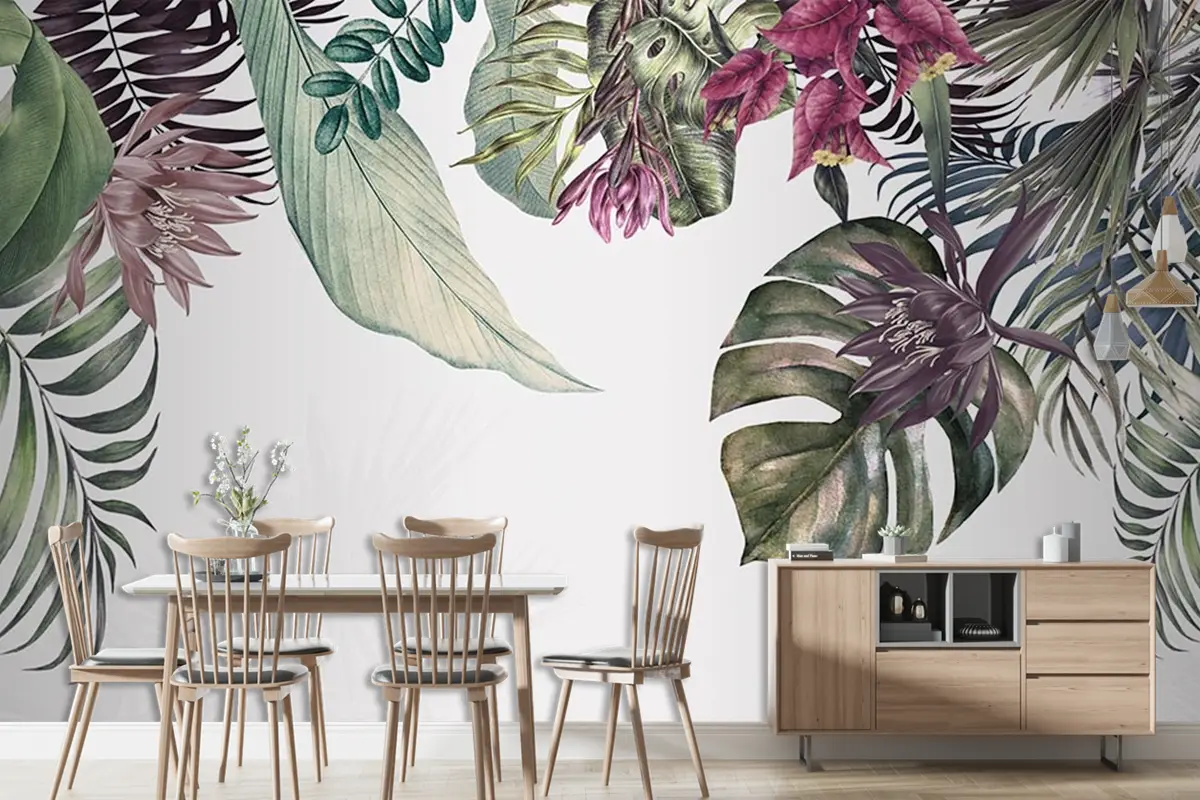 Renkli Amazon Tropik Yapraklar Duvar Kağıdı