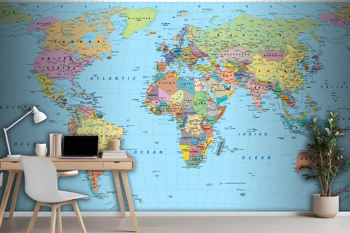 Renkli Dünya Haritası Sınırları Ülkeler Yollar Ve Şehirler Duvar Kağıdı
