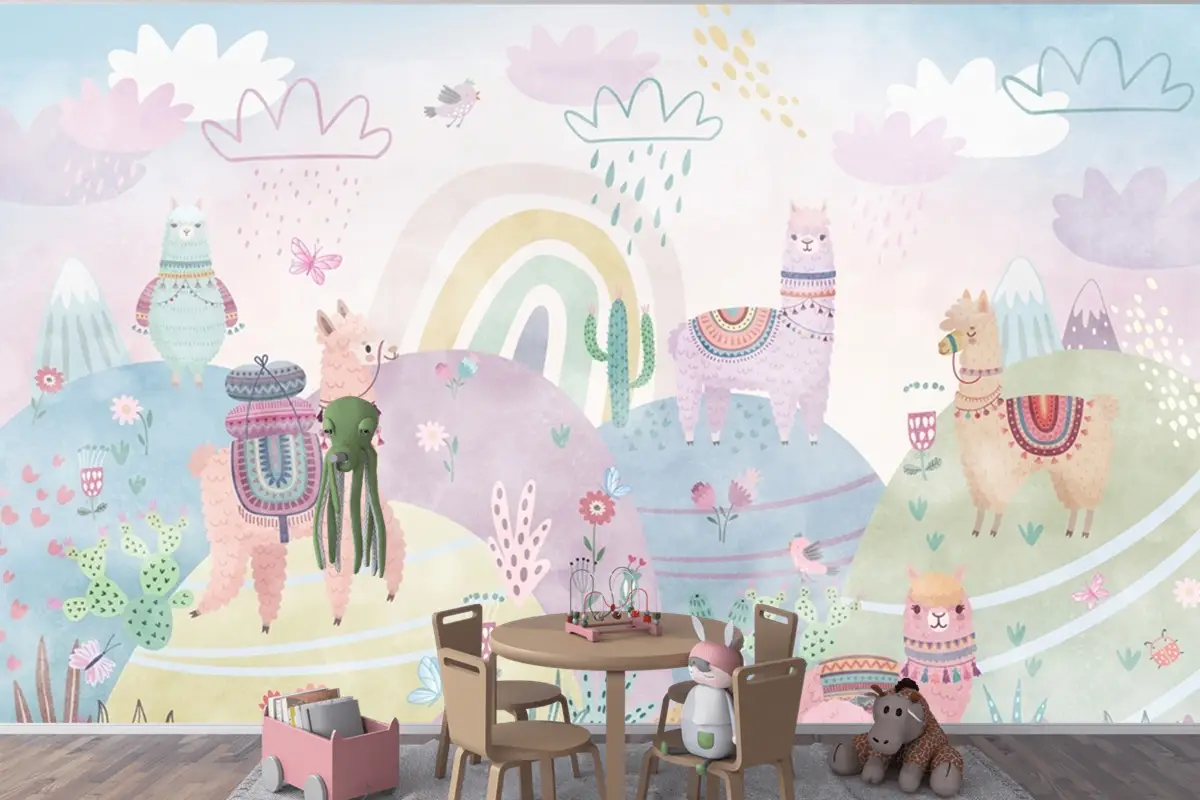 Renkli Yaban Hayatı Çocuk Odası Duvar Kağıdı