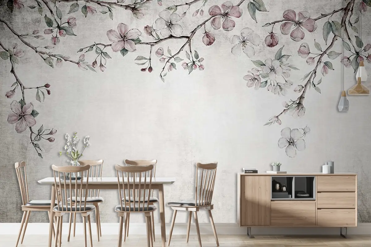 Romantik Soft Renk Çiçekler Vintage Duvar Kağıdı