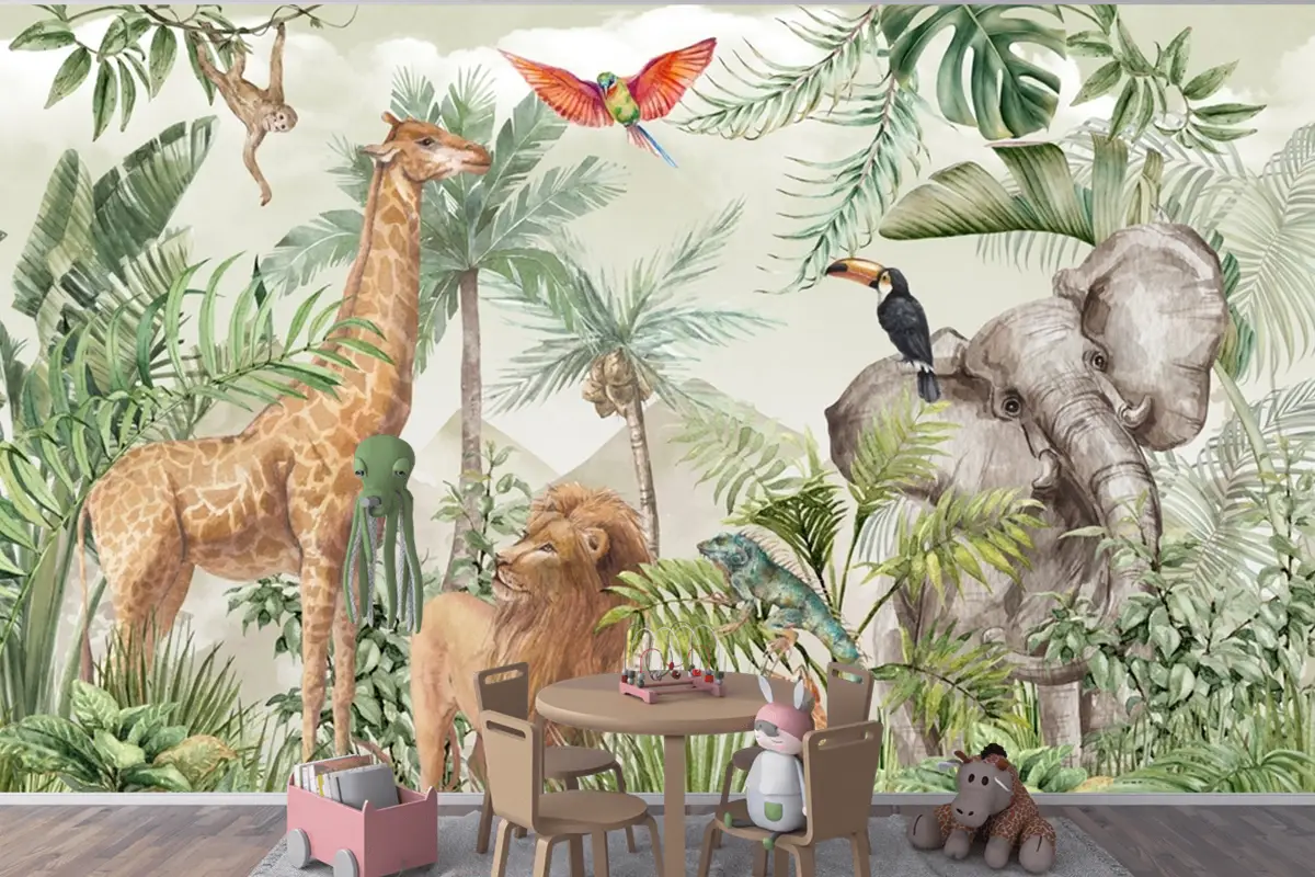 Safari Yaban Hayatı Çocuk Odası Duvar Kağıdı