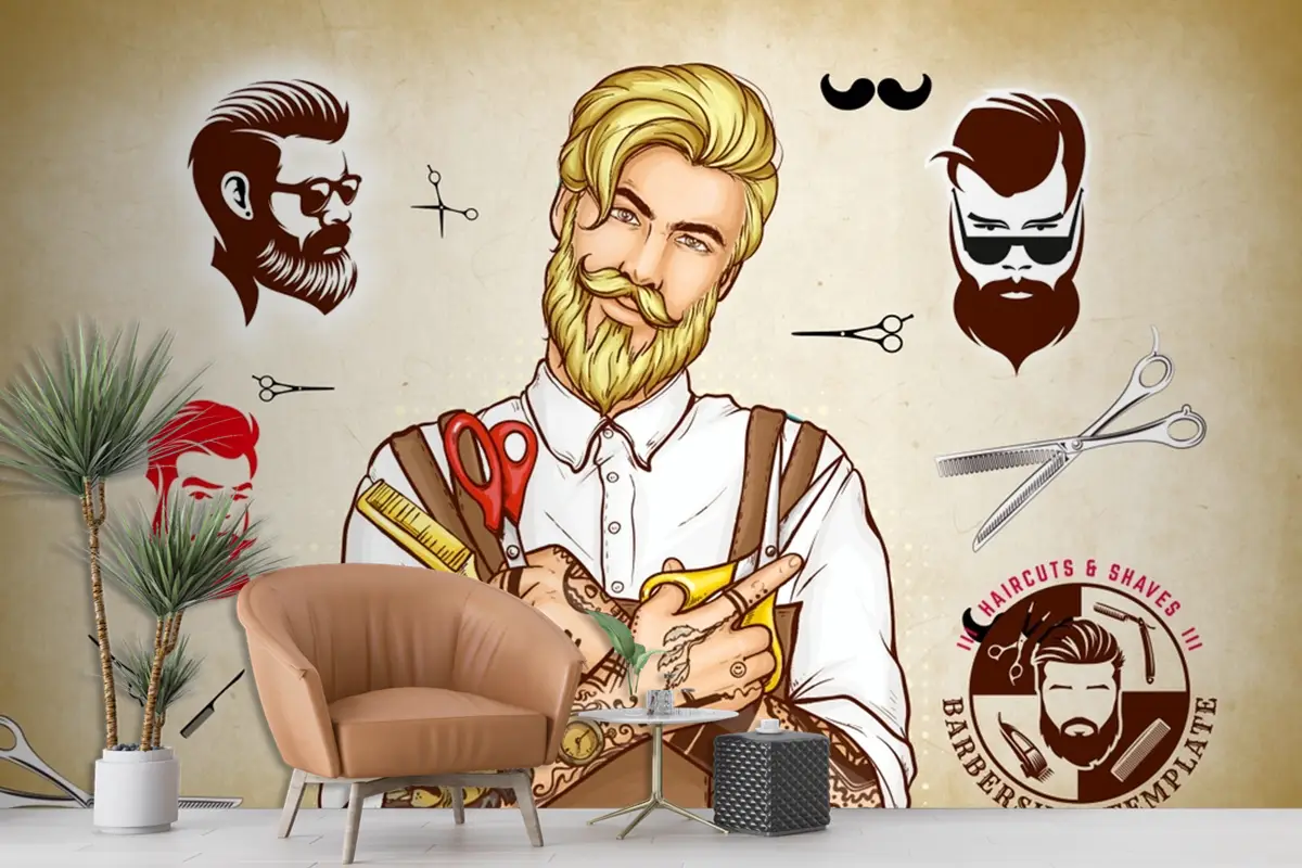 Salon Ve Berber Dükkanı 3D Duvar Kağıdı