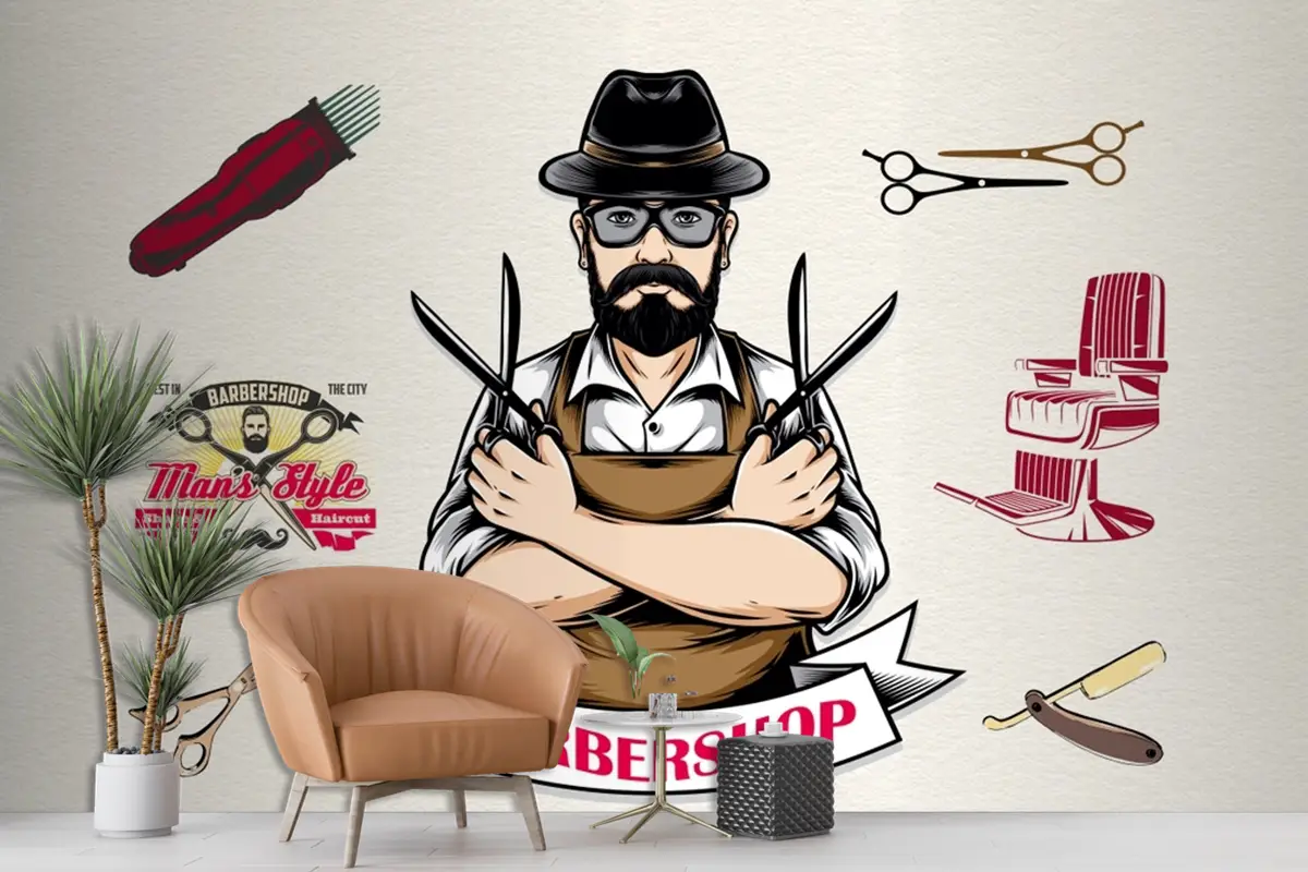 Şapkalı Kuaför Berber Duvar Kağıdı